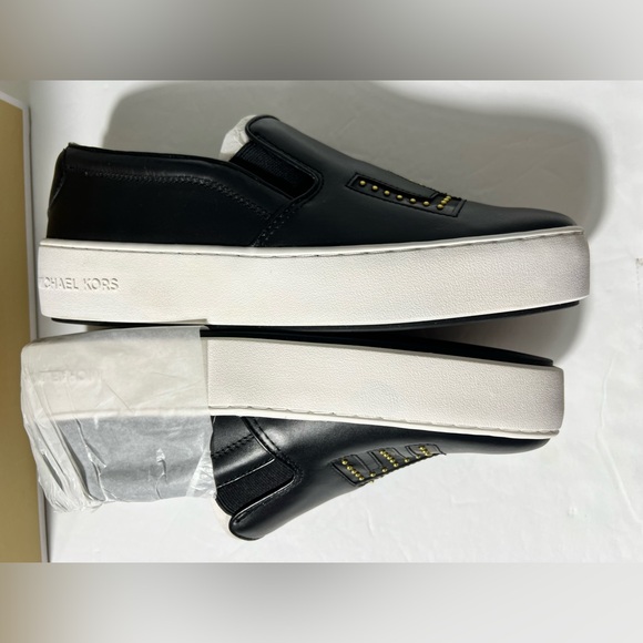 Michael Kors Trent LOVE leather slip on wedge loafer sneaker black size 9.5 - Picture 9 of 12